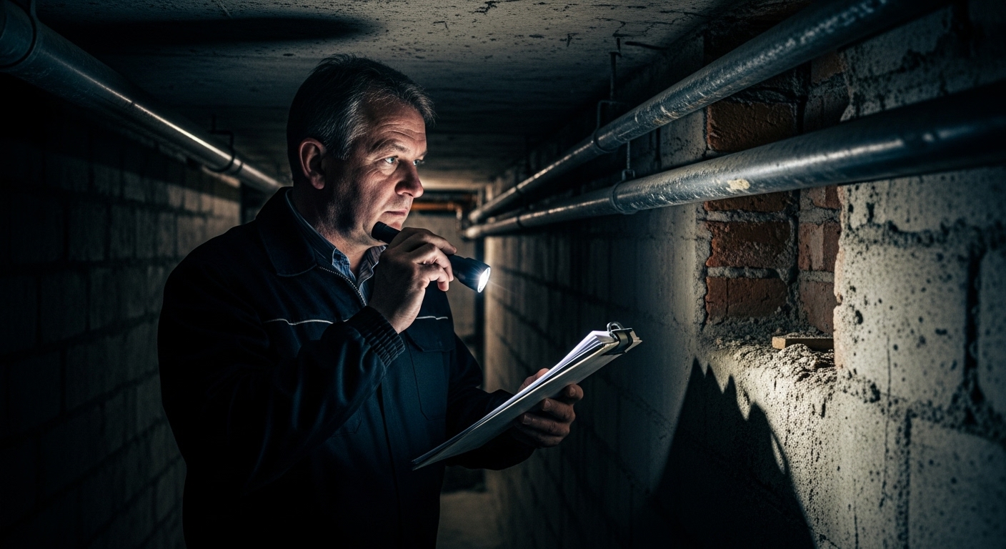 Professional building inspector examining property structure in Sydney
